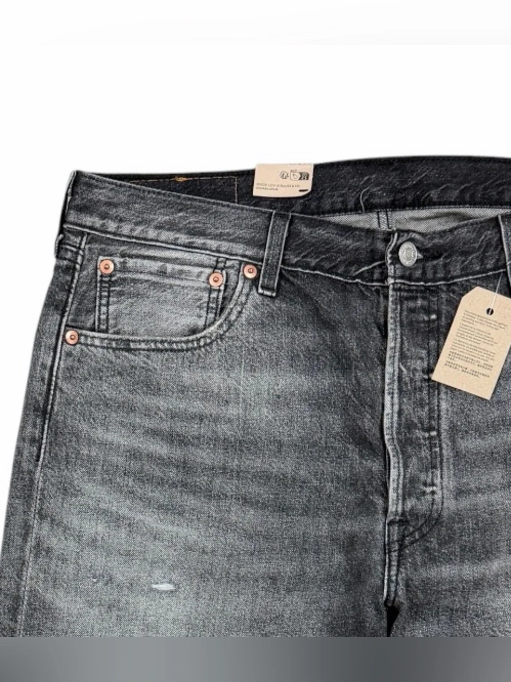 Levis Original 501 Original Straight Leg Jeans 35x34 Distressed Charcoal Gray